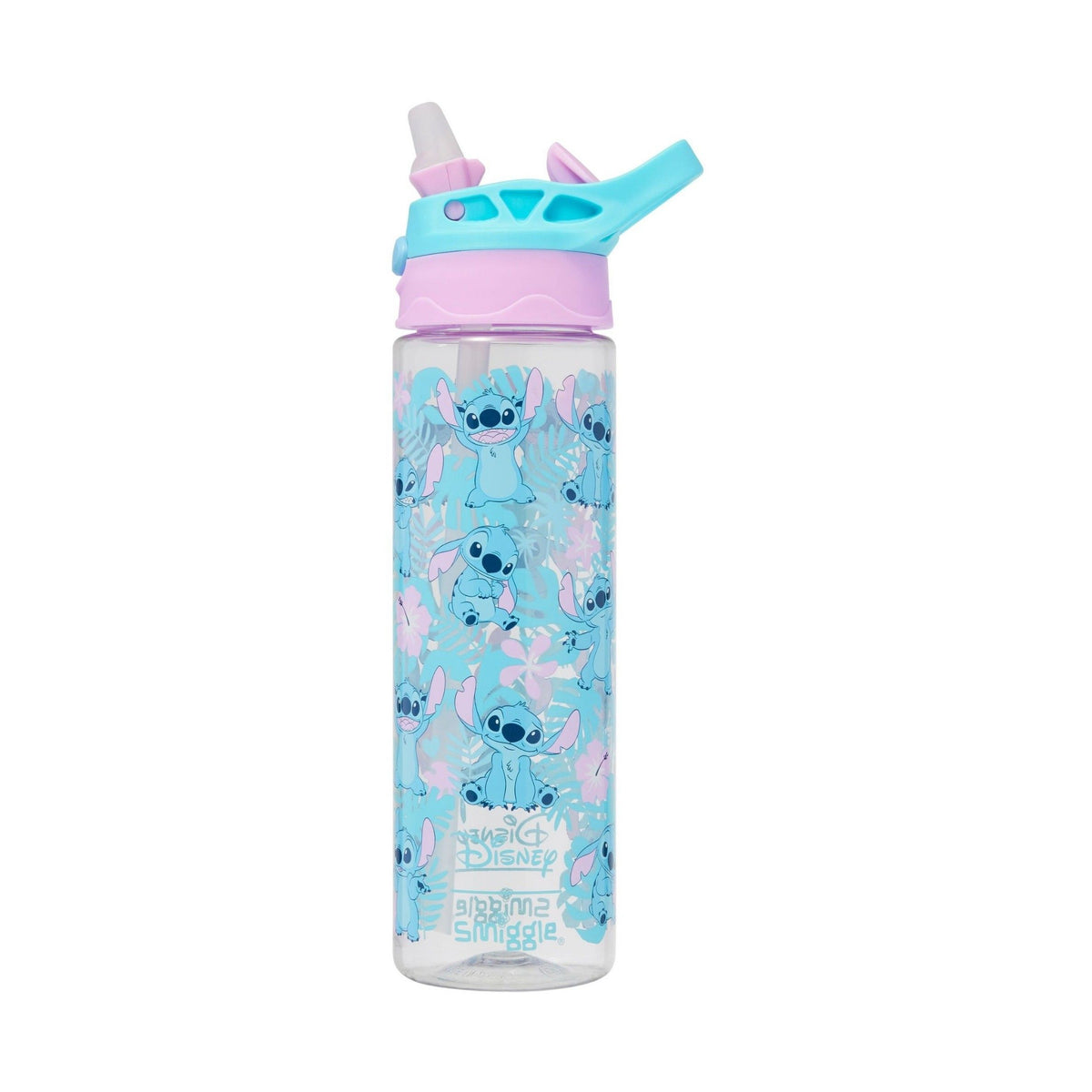 Smiggle Blue Stitch Plastic Flip Top Drink Bottle 650Ml
